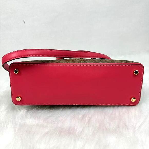 Coach Katy Satchel Crossbody In Signature Canvas In Gold/Khaki Fuchsia 2558 NWT - Picture 8 of 13